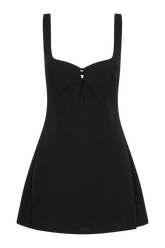 Tandie Linen Flare Mini Dress - Black
